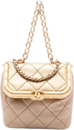 Chanel Pre-owned Mini Quilted Satchel - Dames - Vintage Mini Tas - Geel - ONE Size - Leer - Vintage