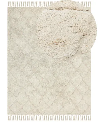 Beliani Tappeto Cotone Shaggy Motivo Boho 160 X 230 Cm Beige Silchar