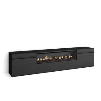 Skraut Home Skraut Home - Mueble Tv, Televisi&oacute;n, Muebles De Sal&oacute;n, Almacenaje, 200x45x35cm, Para Tv Hasta 80, Chimenea El&eacute;ctrica, Estilo Moderno, Negro