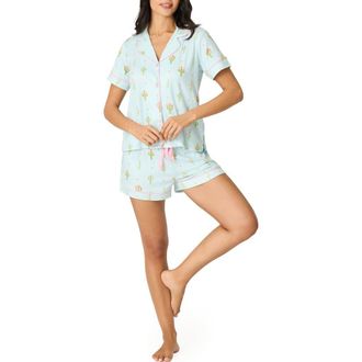 PJ Salvage Feelin Prickly Short Pajamas in Tinted Aqua at Nordstrom, Size X-Large