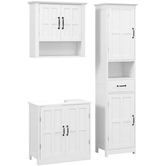 Kleankin Kleankin - Conjunto De Ba&ntilde;o Incluye 1 Columna De Ba&ntilde;o 1 Mueble Para Debajo Del Lavabo Y 1 Armario De Pared Con Estante Ajustable Estilo Moderno Blanco