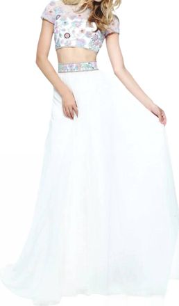 Sherri Hill Bohemian Two-Piece Prom Dress In Ivory/multi