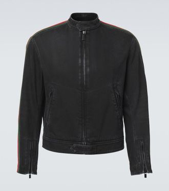 Gucci Web Stripe denim biker jacket