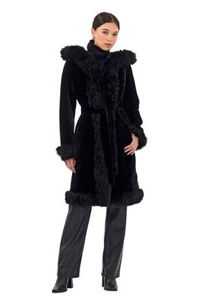 Gorski Reversible Genuine Shearling Hooded Jacket in Black/black at Nordstrom, Size X-Small