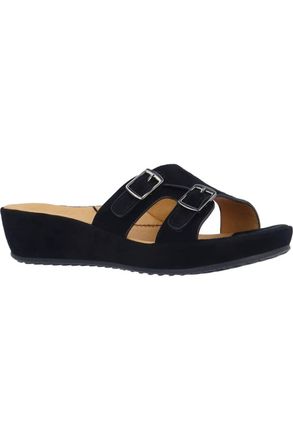 L'Amour Des Pieds Womens Careena Wedge Slide Sandal In Black Suede