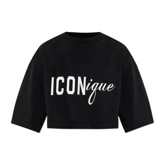 Dsquared2 T-Shirts, female, Black, Size: 2XS Short Printed Top