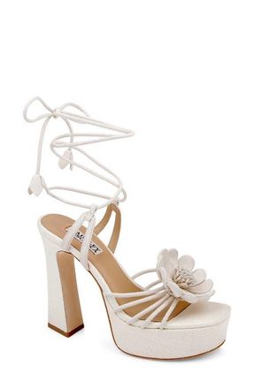 Badgley Mischka Wanette Ankle Wrap Platform Sandal in Cream Suede at Nordstrom, Size 8.5