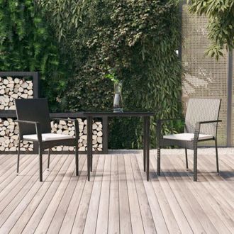 vidaXL Set Comedor De Jard&iacute;n 3 Pzas Con Cojines Rat&aacute;n Sint&eacute;tico Negro Vidaxl