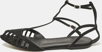 Giuseppe Zanotti Black Suede Ankle Strap Flats