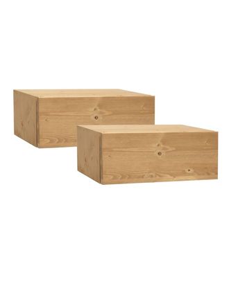 Deco Wood Pack 2 mesitas de noche de madera maciza flotante tono medio 40x15cm