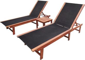 vidaXL Vidaxl - Sun Loungers 2 pcs with Table Solid Acacia Wood and Textilene Brown