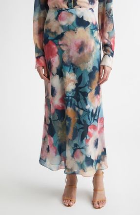Lela Rose Abstract Floral Chiffon A-Line Skirt in Mist Multi at Nordstrom, Size 12