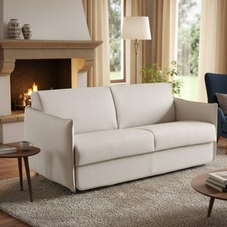Dmora Sof&aacute; Cama 2 Plazas Follina, Desenfundable, Almacenaje Made In Italy, Apertura Abatible, 160x95 Cm Beige