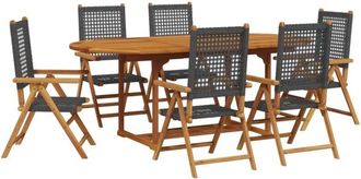 vidaXL vidaXL 7 Piece Garden Dining Set Black Poly Rattan and Solid Wood