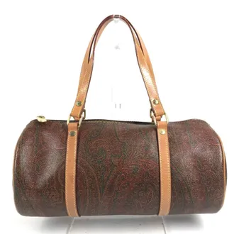 Etro Red Color Leather Canvas Boston Bag Handbag Tote Bag (Pre-Owned)