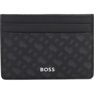 HUGO BOSS Zair Bonded Leather Card Holder in Black at Nordstrom