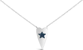 House of Brilliance 925 Sterling Silver Blue Diamond Heart with Star Pendant Necklace at Nordstrom