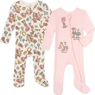 Disney Toy Story Baby Girls 2-Pack Footed Sleep N Play Coveralls in Toy Story Pink White at Nordstrom, Size Newborn