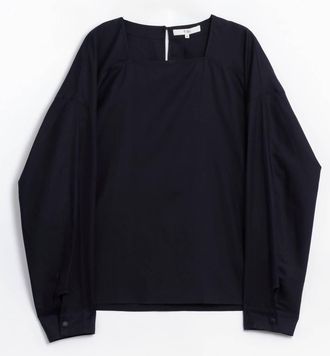 Tibi Womens Lyocell Drape Squareneck Top In Navy
