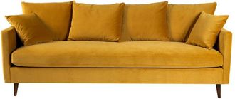 DRAWER Sof&aacute; cama 3 plazas terciopelo patas madera oscura - Mostaza amarilla