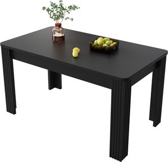 STILVORA Mesa De Comedor En Tablero De Part&iacute;culas Con 4 Patas Robustas, Veta De Madera Y Dise&ntilde;o Moderno - 116&times;65 Cm, Negro