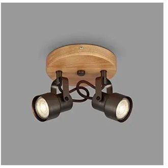 Briloner L&aacute;mpara De Pie Led Retro Gris Y Madera 2 Luces