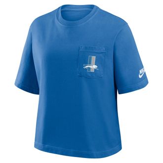 Nike Detroit Lions Rewind Pocket Boxy Nike Womens NFL T-Shirt in Blue | 11CM4KR9SV-WZ9