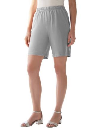 Roaman's Plus Size Soft Knit Pull-On Short in Medium Heather Grey at Nordstrom, Size Large