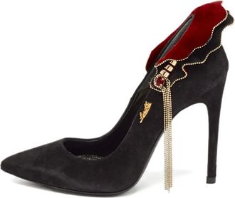 Loriblu 130 mm suède pumps met ketting en kwastje - Zwart