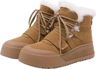 Generic Women winter snow boots with thick fleece and versatile anti slip and casual thick soled warm short boots (Yellow,4.5)