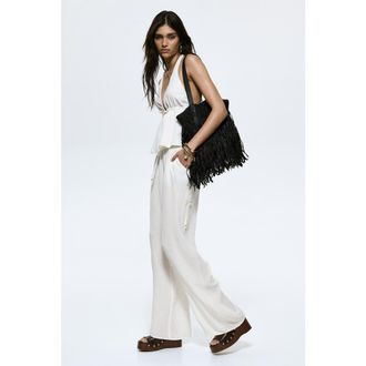 H&M Viscose Drawstring Trousers in White at Nordstrom, Size Xx-Large