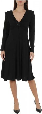 Emporio Armani Kleedjes, Dames, Zwart, M, Leer, Viscose cr&ecirc;pe jurk met ribgebreide mouwen