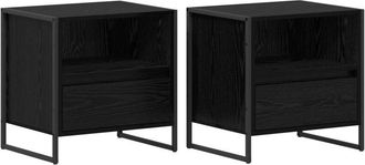 vidaXL Mesa De Noche Con Caj&oacute;n 2 Pcs Roble Negro 50 X 39,5 X 50 Cm Vidaxl