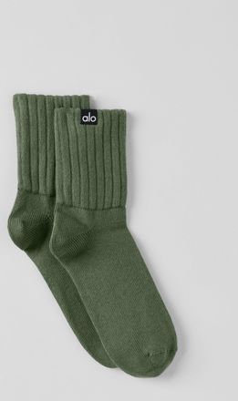 Alo | Half-Crew Scrunch Socks in Bamboo Green, Size: Medium