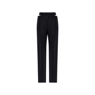 Jil Sander Straight Trousers, female, Blue, Size: XL Cut-out Wool Trousers