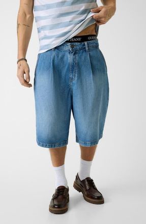 Guess Pleated Baggy Denim Shorts in Light Blue at Nordstrom, Size 30