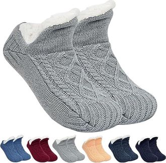 Generic Thermal Slipper Socks Women Men, Indoor Non-slip Thermal Socks, V-mouth Fluffy Slipper Sock, Winter Slipper Home Sock (X-Large,Gray)