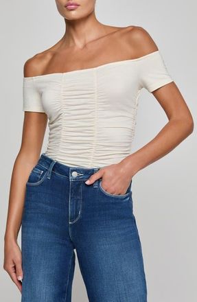 L'agence Baleigh Off the Shoulder Ruched Bodysuit in Vintage White at Nordstrom, Size X-Small