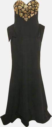 Moschino Couture Black Embellished Neck Sweetheart Neck Strapless Gown
