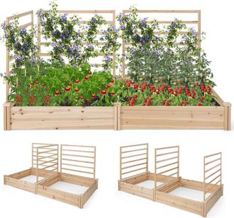 Costway Costway Cama Elevada De Jard&iacute;n Con 2 Maceteros Y 3 Enrejados, Kit De Macetero De Madera Para Exteriores, Macetero Elevado Para Patio De Jard&iacute;n, 222 X 