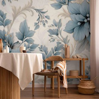 OEM Carta Da Parati Fotografica - Fiori Turchesi In Stile Retr&ograve; - Ornamenti Floreali / Fiori Ornamentali Retr&ograve; Turchesi