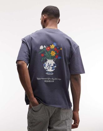 Pegador Pegador - Ravello - T-shirt oversize blu crepuscolo con grafica e stampa sul retro