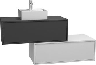 Vente-Unique Mueble de ba&ntilde;o flotante gris antracita y blanco con lavabo y dos cajones - 94 cm - TEANA II
