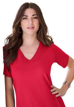 Roaman's Plus Size Cotton Ultimate V-Neck Tee in Classic Red at Nordstrom, Size Small