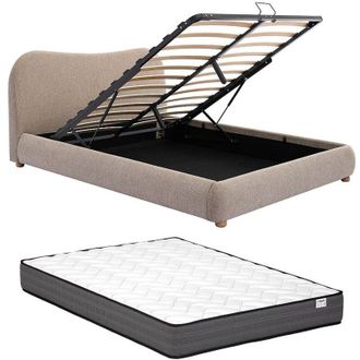 Vente-Unique Letto con contenitore 140 x 190 cm Tessuto Tortora + Materasso - VANARI