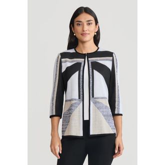 Ming Wang Heritage Colorblock Intarsia Knit Jacket in Limestone/black/white at Nordstrom, Size Xx-Small P