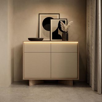 Dmora Aparador Hateva, Alacena 2 Cajones, 2 Estantes, Apertura Abatible, Corredera, 104x40x84h Cm Roble Marr&oacute;n