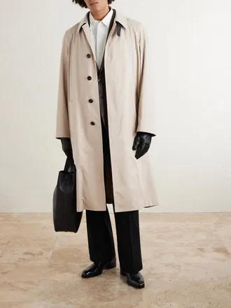 Tom Ford Belted Leather-Trimmed Cotton and Silk-Blend Gabardine Trench Coat