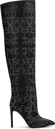 Kazar Rivet patroon lederen musketiers - Dames - Over de knie laarzen - Zwart - 38 EU - Leer - Schoenen