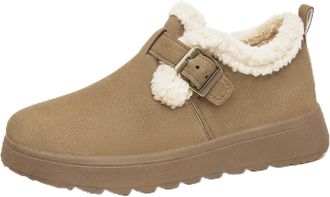 Generic Womens Suede Winter Slippers, Warm Slip-On Snow Boots with Adjustable Strap, Wide Barefoot Arch Support House Shoes for Indoor Outdoor,Khaki,5.5 UK